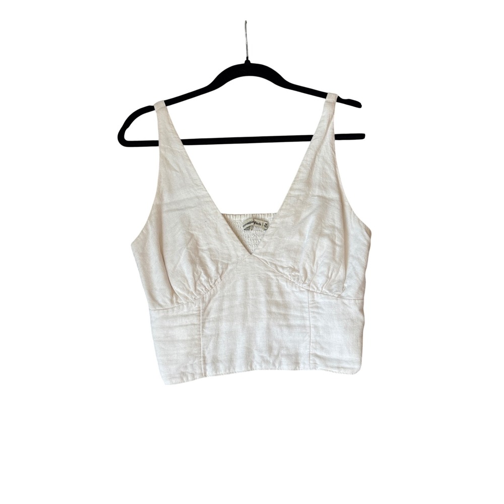 Abercrombie & Fitch Crop Top Women White Linen Blend V-Neck Boho SIZE Medium